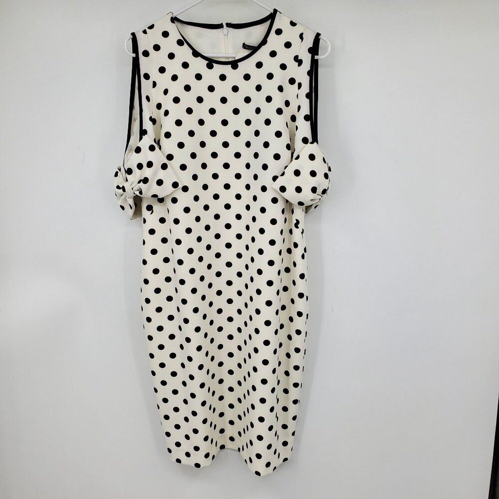 NWT Black‎ Halo Karyn White and Black Polka Dotted Sheath Bow Sleeve Dress 14